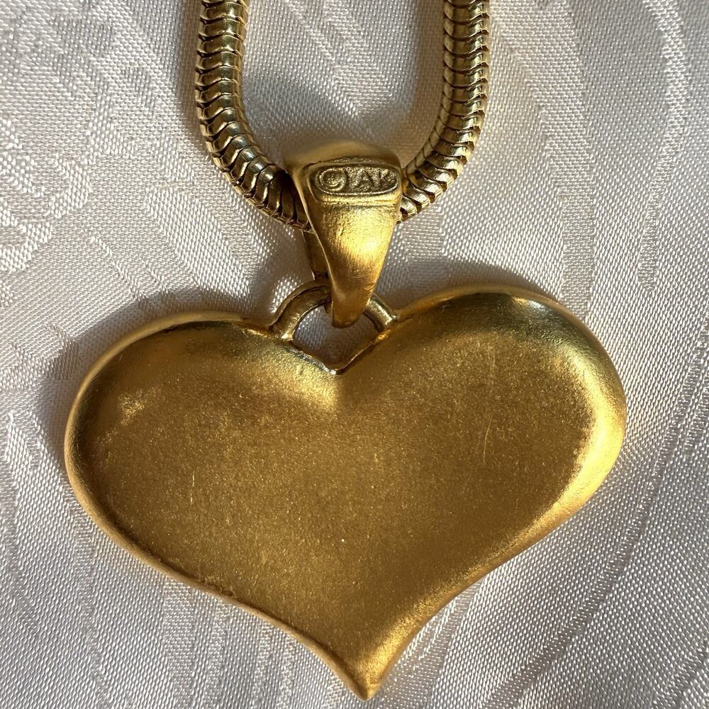VTG Ann Klein Gold Plate Puffy Heart Pendant Long Snake Chain Necklace 35” - Picture 7 of 10